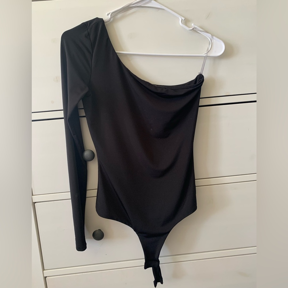 Windsor asymmetrical black bodysuit